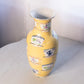 Large Yellow Ceramic Vase with Hand Painted Floral Teacup Designs