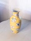 Large Yellow Ceramic Vase with Hand Painted Floral Teacup Designs
