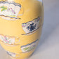 Large Yellow Ceramic Vase with Hand Painted Floral Teacup Designs