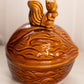Vintage Ceramic Brown Squirrel on Acorn Lidded Dish