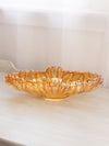 Vintage Large Oval Orange Iridescent Glass Bowl w/ Fancy Designs