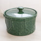 Longaberger Medium Green Ceramic Lidded Woven Drum Crock