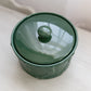 Longaberger Medium Green Ceramic Lidded Woven Drum Crock