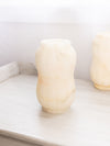 Medium Alabaster Stone Vase Cream Grey with Linear Designs