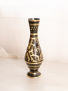 Medium Black and Gold Brass Etched Floral Vase