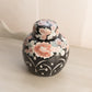 Medium Black Ceramic Lidded Ginger Jar with Floral Designs