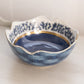 Medium Blue Ceramic Bowl with Floral & Woven Pattern Details