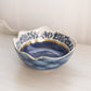 Medium Blue Ceramic Bowl with Floral & Woven Pattern Details