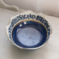 Medium Blue Ceramic Bowl with Floral & Woven Pattern Details