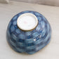 Medium Blue Ceramic Bowl with Floral & Woven Pattern Details