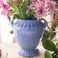 Medium Blue Ceramic Urn-Shaped Vase with Handle Details