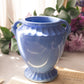 Medium Blue Ceramic Urn-Shaped Vase with Handle Details