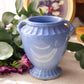 Medium Blue Ceramic Urn-Shaped Vase with Handle Details