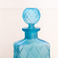 Medium Blue Satin Glass Decanter with Quilted Diamond Designs