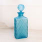 Medium Blue Satin Glass Decanter with Quilted Diamond Designs
