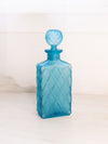 Medium Blue Satin Glass Decanter with Quilted Diamond Designs