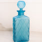 Medium Blue Satin Glass Decanter with Quilted Diamond Designs