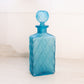 Medium Blue Satin Glass Decanter with Quilted Diamond Designs