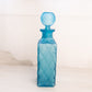 Medium Blue Satin Glass Decanter with Quilted Diamond Designs