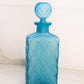 Medium Blue Satin Glass Decanter with Quilted Diamond Designs