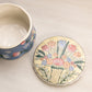 Medium Blue & Yellow Ceramic Lidded Floral Jar
