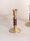 Medium Brass Candlestick with Plaid Fabric on Stem