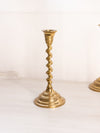 Medium Brass Candlestick with Spiral Stem and Hexagonal Top