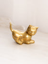 Medium Brass Cat with Head and Tail Up Figurine