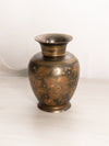 Medium Brass, Copper, Black Metal Vase with Floral Designs
