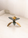Medium Brass Floral Candleholder with Green Leaf Details