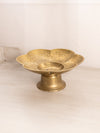 Medium Brass Flower Shaped Footed Bowl with Etched Floral Designs