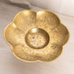 Medium Brass Flower Shaped Footed Bowl with Etched Floral Designs