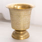 Medium Brass Footed Vase with Cream Enameled Floral Designs