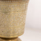 Medium Brass Footed Vase with Cream Enameled Floral Designs