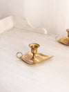 Medium Brass Leaf Chamberstick Candleholder