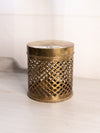 Medium Brass Lidded Cylinder Canister with Cutout Design