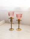 Medium Brass Pineapple Candleholder with Pink Glass Votive Cup