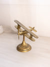 Medium Brass Tilted Airplane Figurine on Circular Base