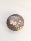 Small Circular Brass Enameled Lidded Dish with Floral Design on Top
