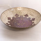 Medium Circular Brass Footed Bowl with Purple & Beige Enameled Designs