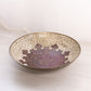Medium Circular Brass Footed Bowl with Purple & Beige Enameled Designs
