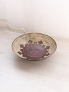 Medium Circular Brass Footed Bowl with Purple & Beige Enameled Designs