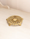 Medium Circular Brass Trivet with Ornate Designs and 5 Feet