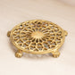 Medium Circular Brass Trivet with Ornate Designs and 5 Feet