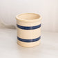 Vintage Medium Circular Ceramic Cream Crock with Blue Stripes