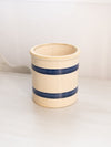 Vintage Medium Circular Ceramic Cream Crock with Blue Stripes