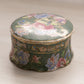 Medium Circular Green Ceramic Lidded Box with Bird and Floral Details
