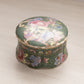 Medium Circular Green Ceramic Lidded Box with Bird and Floral Details