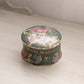 Medium Circular Green Ceramic Lidded Box with Bird and Floral Details