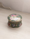 Medium Circular Green Ceramic Lidded Box with Bird and Floral Details